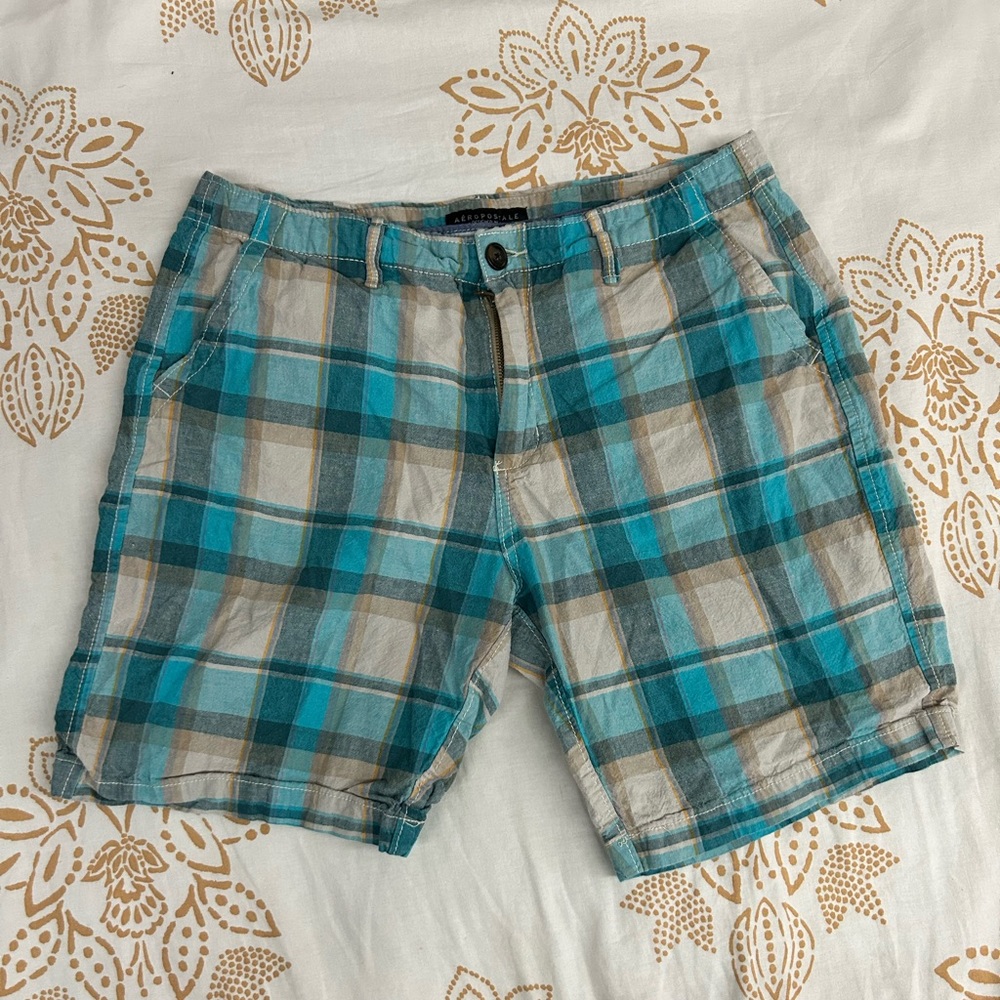 Aeropostale Blue Plaid Shorts 34 Waist